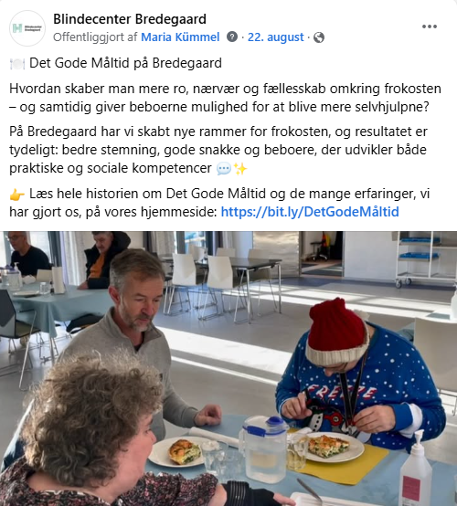 Screenshot af Facebook-opslag om Det Gode Måltid.