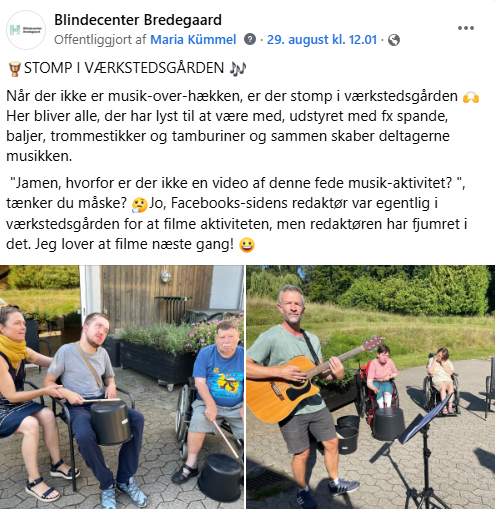Screenshot af Facebook-opslag om stomp i værkstedsgården. 