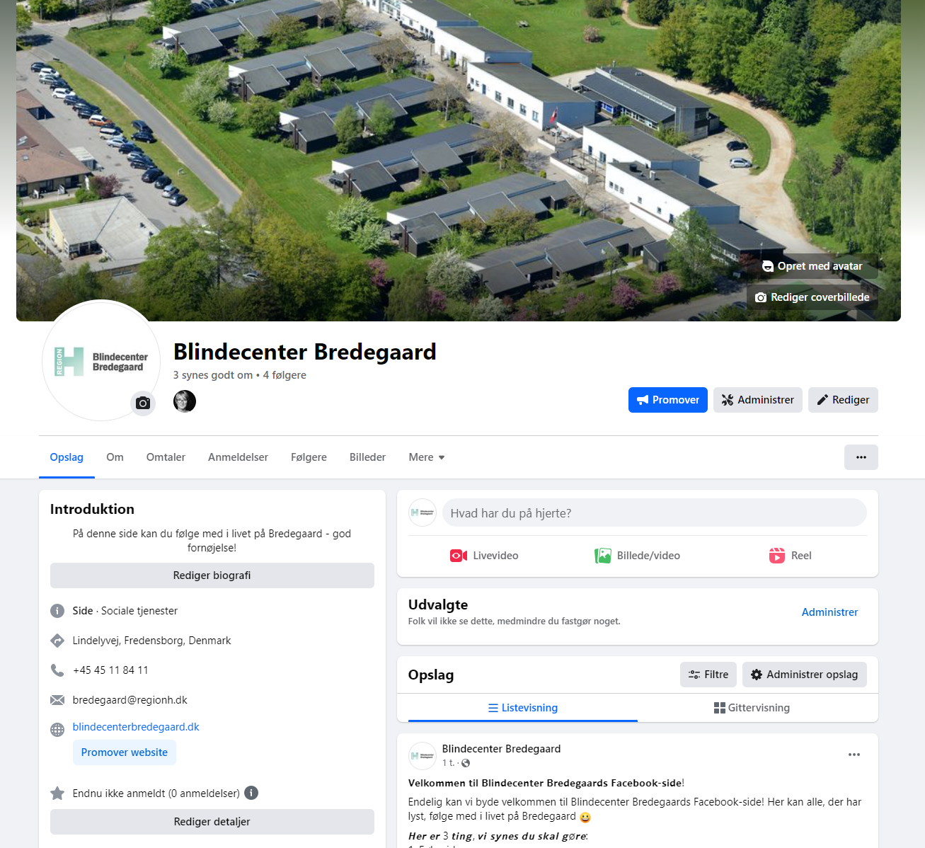Screentshot af Blindecenter Bredegaards side på Facebook